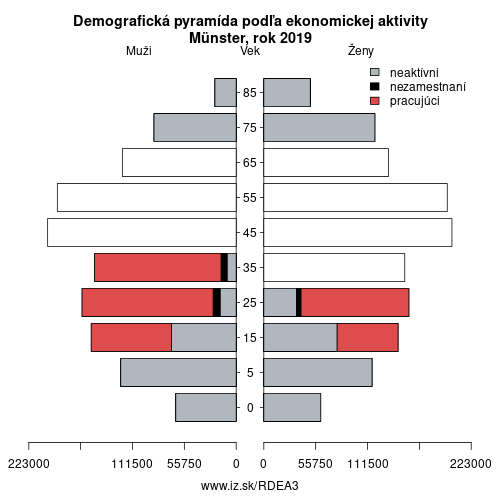 demograficky strom DEA3 Münster podľa ekonomickej aktivity – zamestnaní, nezamestnaní, neaktívni