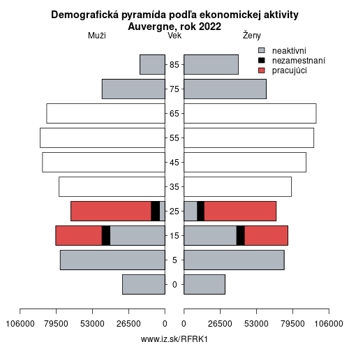 demograficky strom FRK1 Auvergne podľa ekonomickej aktivity – zamestnaní, nezamestnaní, neaktívni