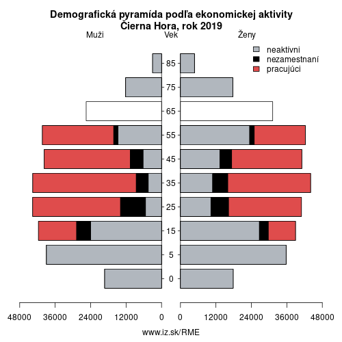 demograficky strom ME Čierna Hora podľa ekonomickej aktivity – zamestnaní, nezamestnaní, neaktívni