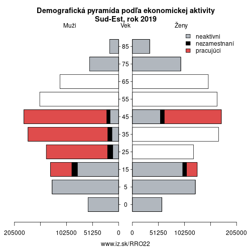 demograficky strom RO22 Sud-Est podľa ekonomickej aktivity – zamestnaní, nezamestnaní, neaktívni