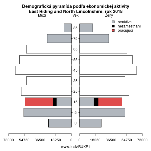 demograficky strom UKE1 East Riding and North Lincolnshire podľa ekonomickej aktivity – zamestnaní, nezamestnaní, neaktívni