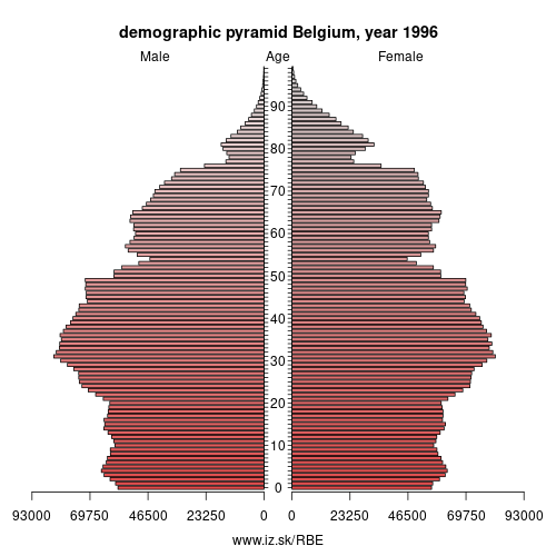 demographic pyramid BE 1996 Belgium, population pyramid of Belgium