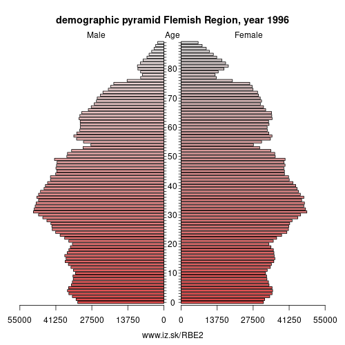 demographic pyramid BE2 1996 Flemish Region, population pyramid of Flemish Region