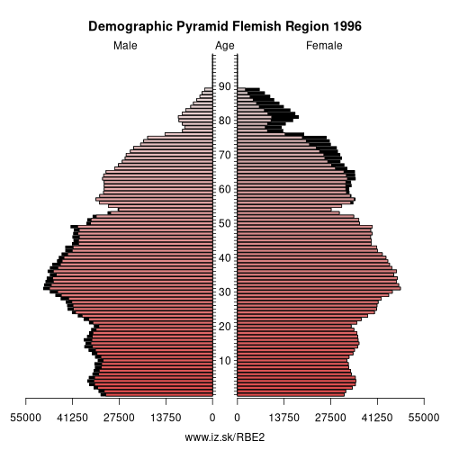 demographic pyramid BE2 1996 Flemish Region, population pyramid of Flemish Region