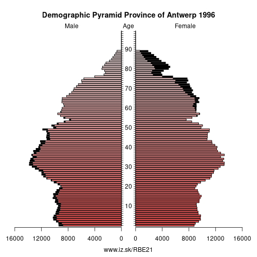 demographic pyramid BE21 1996 Province of Antwerp, population pyramid of Province of Antwerp