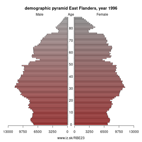 demographic pyramid BE23 1996 East Flanders, population pyramid of East Flanders