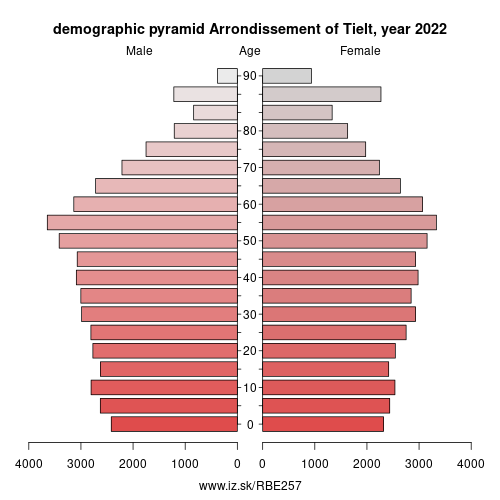 demographic pyramid BE257 Arrondissement of Tielt