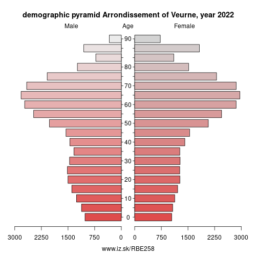 demographic pyramid BE258 Arrondissement of Veurne