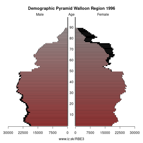 demographic pyramid BE3 1996 Walloon Region, population pyramid of Walloon Region