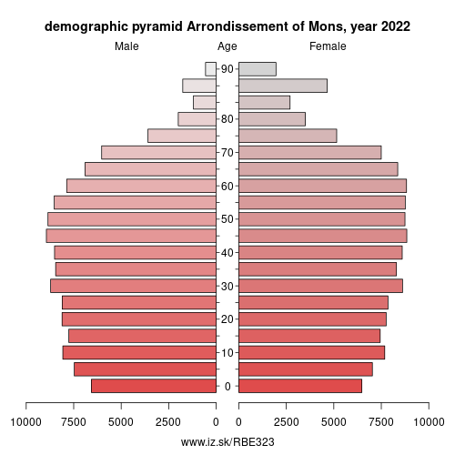 demographic pyramid BE323 Arrondissement of Mons