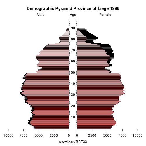 demographic pyramid BE33 1996 Province of Liege, population pyramid of Province of Liege