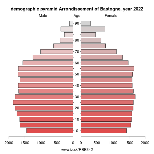 demographic pyramid BE342 Arrondissement of Bastogne