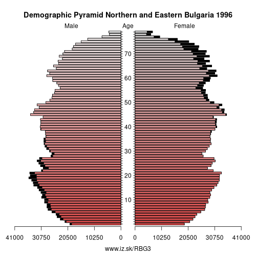 demographic pyramid BG3 1996 Northern and Eastern Bulgaria, population pyramid of Northern and Eastern Bulgaria