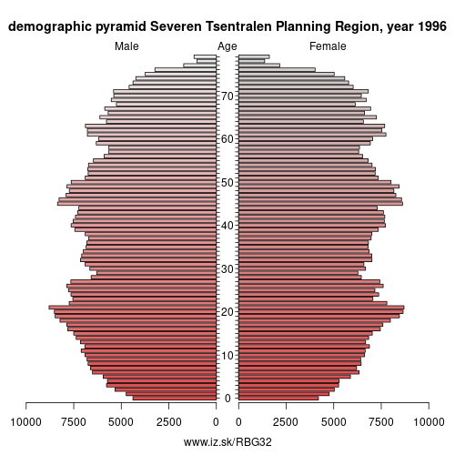demographic pyramid BG32 1996 Severen Tsentralen Planning Region, population pyramid of Severen Tsentralen Planning Region