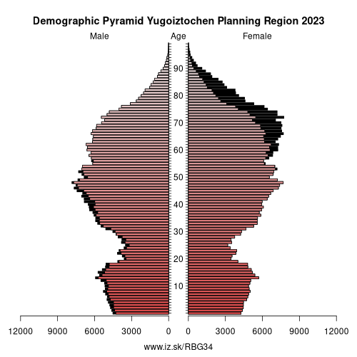 demographic pyramid BG34 Yugoiztochen Planning Region