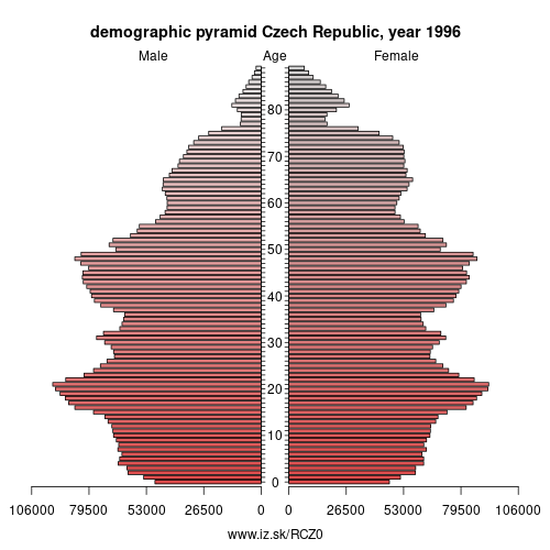 demographic pyramid CZ0 1996 Czech Republic, population pyramid of Czech Republic