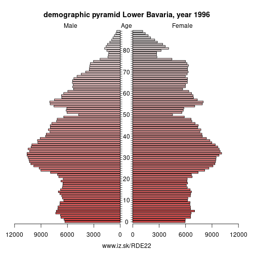 demographic pyramid DE22 1996 Lower Bavaria, population pyramid of Lower Bavaria