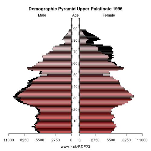 demographic pyramid DE23 1996 Upper Palatinate, population pyramid of Upper Palatinate