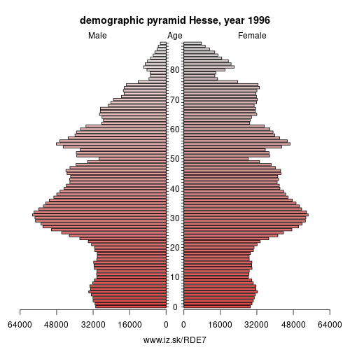 demographic pyramid DE7 1996 Hesse, population pyramid of Hesse