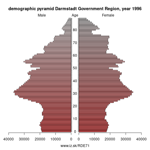 demographic pyramid DE71 1996 Darmstadt Government Region, population pyramid of Darmstadt Government Region