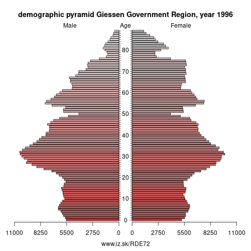 demographic pyramid DE72 1996 Giessen Government Region, population pyramid of Giessen Government Region