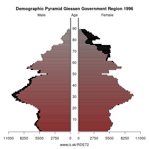 demographic pyramid DE72 1996 Giessen Government Region, population pyramid of Giessen Government Region