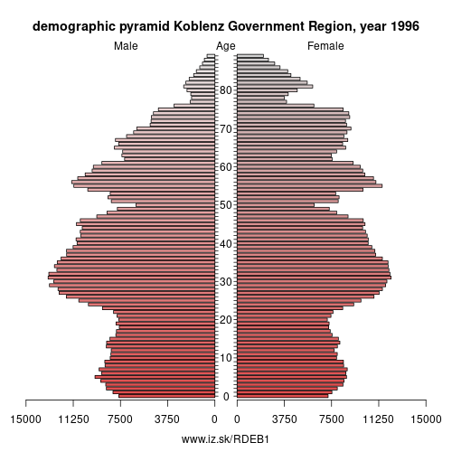 demographic pyramid DEB1 1996 Koblenz Government Region, population pyramid of Koblenz Government Region