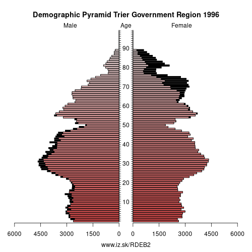 demographic pyramid DEB2 1996 Trier Government Region, population pyramid of Trier Government Region