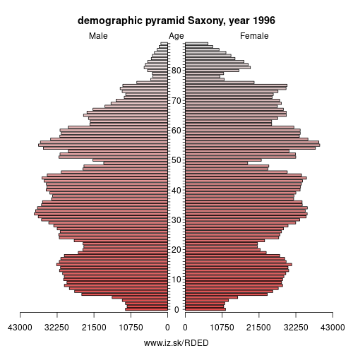 demographic pyramid DED 1996 Saxony, population pyramid of Saxony