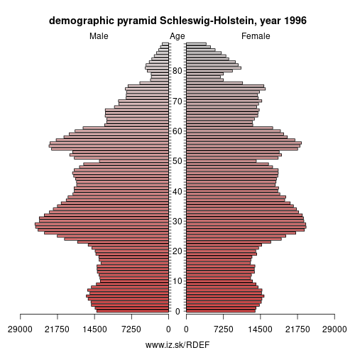 demographic pyramid DEF 1996 SCHLESWIG-HOLSTEIN, population pyramid of SCHLESWIG-HOLSTEIN