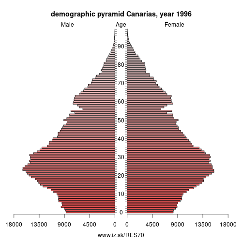 demographic pyramid ES70 1996 Canarias, population pyramid of Canarias