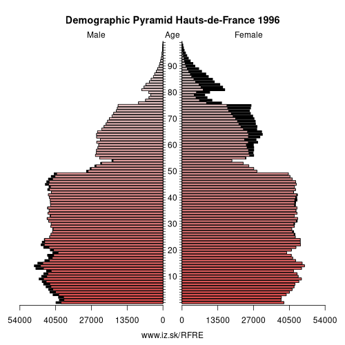 demographic pyramid FRE 1996 Hauts-de-France, population pyramid of Hauts-de-France