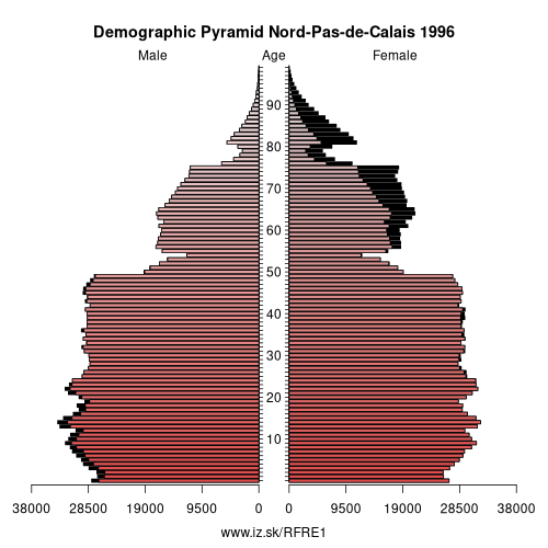 demographic pyramid FRE1 1996 Nord-Pas-de-Calais, population pyramid of Nord-Pas-de-Calais