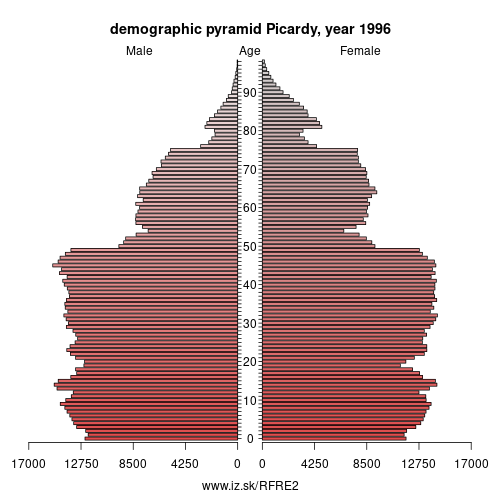 demographic pyramid FRE2 1996 Picardy, population pyramid of Picardy