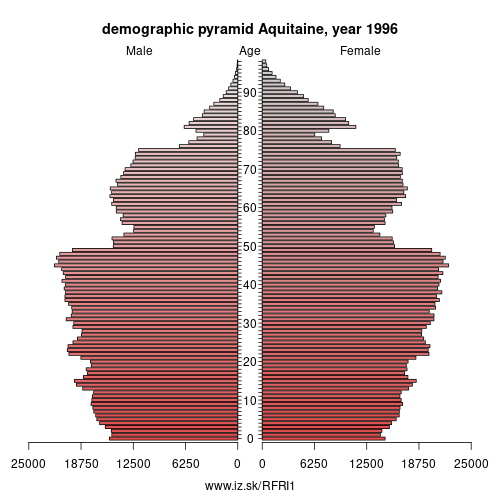 demographic pyramid FRI1 1996 Aquitaine, population pyramid of Aquitaine