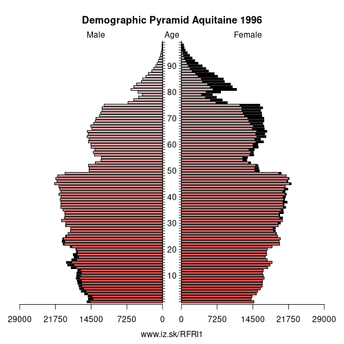 demographic pyramid FRI1 1996 Aquitaine, population pyramid of Aquitaine