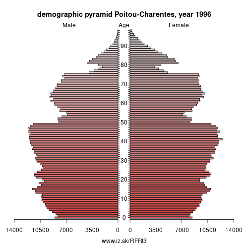 demographic pyramid FRI3 1996 Poitou-Charentes, population pyramid of Poitou-Charentes