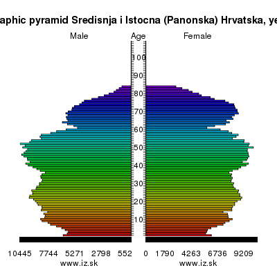 demographic pyramid Sredisnja i Istocna (Panonska) Hrvatska,