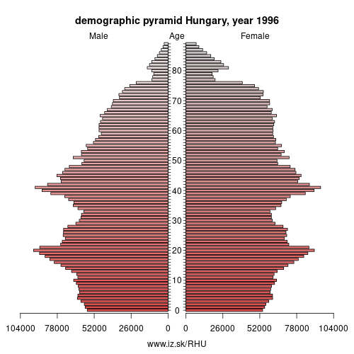 demographic pyramid HU 1996 Hungary, population pyramid of Hungary