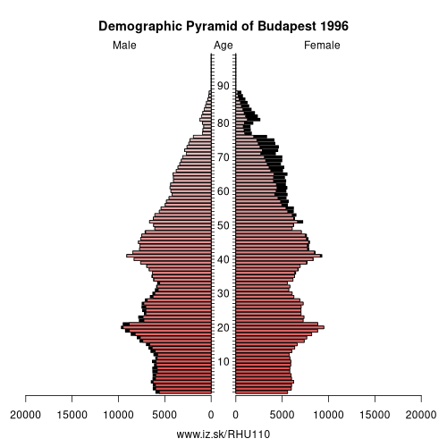 population pyramid of HU110 Budapest in 1996
