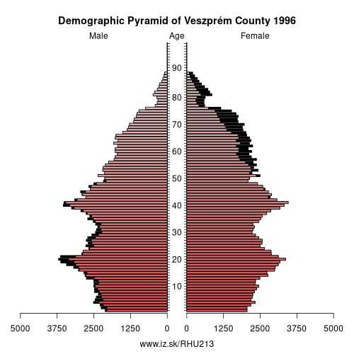 population pyramid of HU213 Veszprém County in 1996