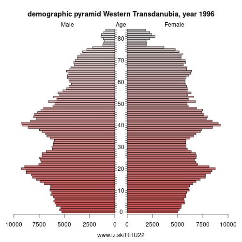 demographic pyramid HU22 1996 Western Transdanubia, population pyramid of Western Transdanubia