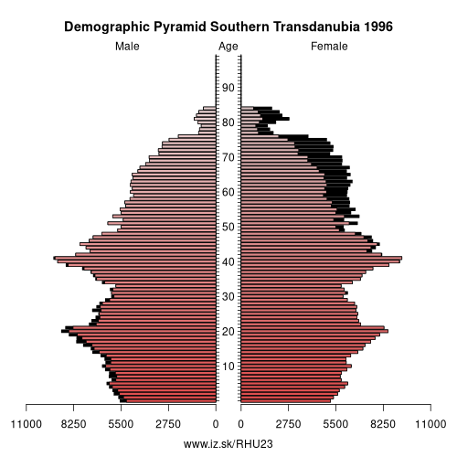 demographic pyramid HU23 1996 Southern Transdanubia, population pyramid of Southern Transdanubia