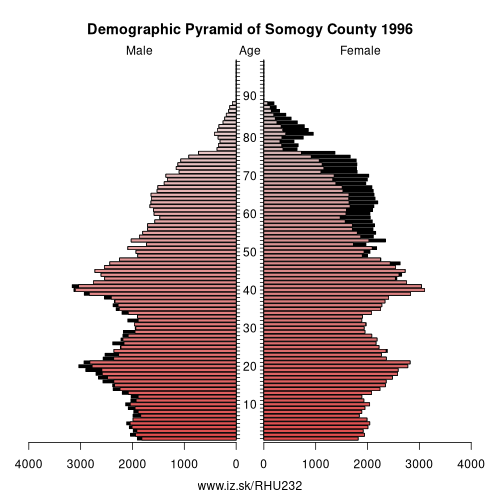 population pyramid of HU232 Somogy County in 1996
