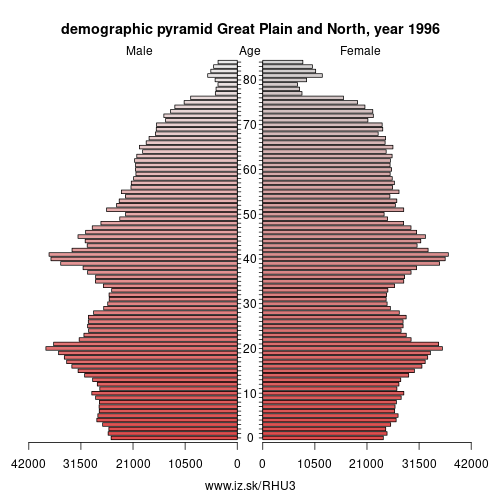 demographic pyramid HU3 1996 Great Plain and North, population pyramid of Great Plain and North