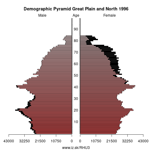 demographic pyramid HU3 1996 Great Plain and North, population pyramid of Great Plain and North