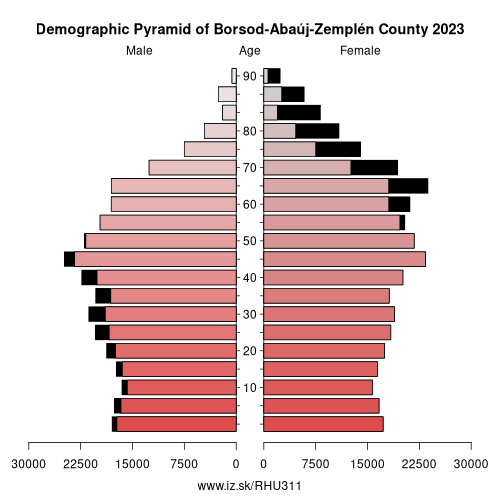 demographic pyramid HU311 Borsod-Abaúj-Zemplén County