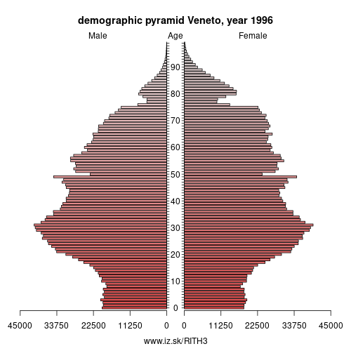 demographic pyramid ITH3 1996 Veneto, population pyramid of Veneto