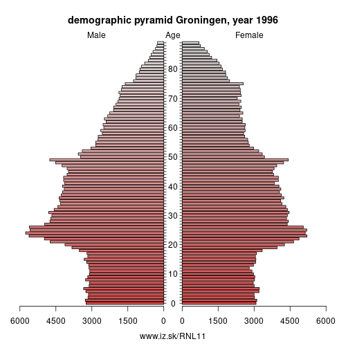 demographic pyramid NL11 1996 Groningen, population pyramid of Groningen