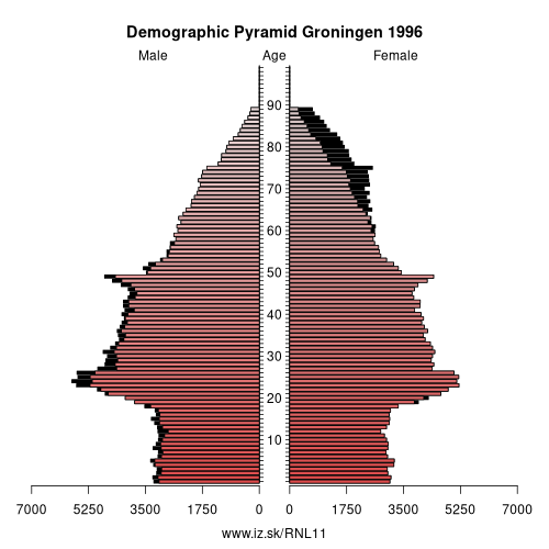 demographic pyramid NL11 1996 Groningen, population pyramid of Groningen